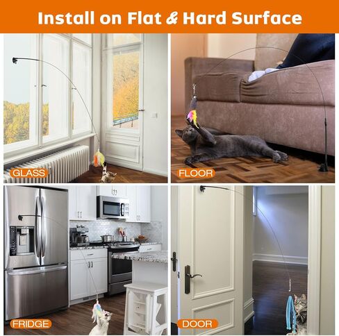 بيتيزر العاب قطط للقطط في الاماكن المغلقة، 9 قطع من العاب القطط التفاعلية - 2 عصا تشويق للقطط، 2 كوب شفط فائق الالتصاق و5 قطع بديلة من الريش الطبيعي مع جرس in Kuwait