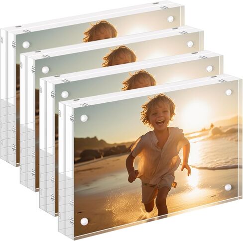 إطار صور أكريليك UOROMI، إطار صورة شفاف مقاس 4 × 6 مع زوايا مغناطيسية، إطارات صور أكريليك تقف في المكتب أو الطاولة، إطار صورة مغناطيسي شفاف بسمك 10+10 مم لعرض سطح المكتب in Kuwait