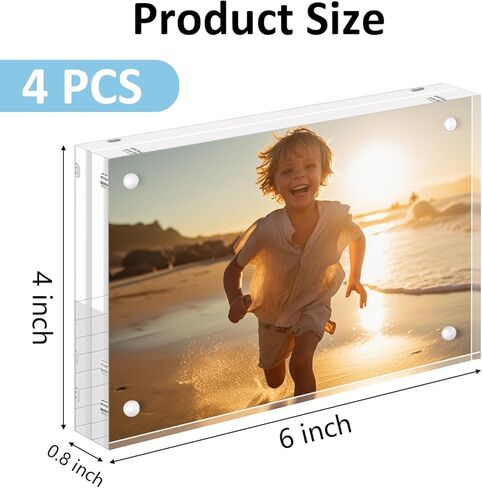 إطار صور أكريليك UOROMI، إطار صورة شفاف مقاس 4 × 6 مع زوايا مغناطيسية، إطارات صور أكريليك تقف في المكتب أو الطاولة، إطار صورة مغناطيسي شفاف بسمك 10+10 مم لعرض سطح المكتب in Kuwait
