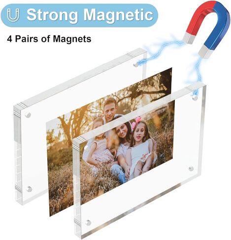 إطار صور أكريليك UOROMI، إطار صورة شفاف مقاس 4 × 6 مع زوايا مغناطيسية، إطارات صور أكريليك تقف في المكتب أو الطاولة، إطار صورة مغناطيسي شفاف بسمك 10+10 مم لعرض سطح المكتب in Kuwait