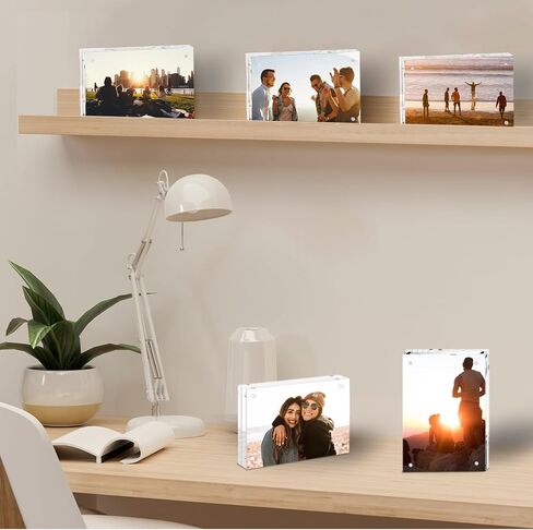 إطار صور أكريليك UOROMI، إطار صورة شفاف مقاس 4 × 6 مع زوايا مغناطيسية، إطارات صور أكريليك تقف في المكتب أو الطاولة، إطار صورة مغناطيسي شفاف بسمك 10+10 مم لعرض سطح المكتب in Kuwait