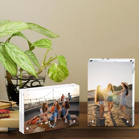 إطار صور أكريليك UOROMI، إطار صورة شفاف مقاس 4 × 6 مع زوايا مغناطيسية، إطارات صور أكريليك تقف في المكتب أو الطاولة، إطار صورة مغناطيسي شفاف بسمك 10+10 مم لعرض سطح المكتب in Kuwait