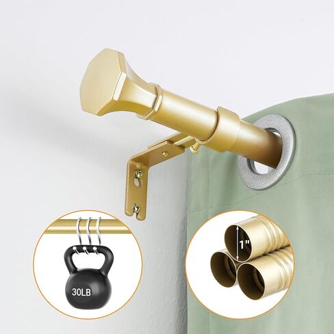 قضبان ستائر بوكس ​​سبيس للنوافذ من 66 إلى 120، قضيب ستارة ذهبي بقطر 1 بوصة، قضيب ستارة نافذة قابل للتعديل، قضبان ستائر شديدة التحمل مع نهايات زخرفية، ذهبي in Kuwait