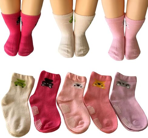 Kakalu 5 Pairs 12-36 Months Baby Girl Upside Down Cartoon Anti-Slip Cozy Ankle Cotton Socks Toddler Walker Non Skid Sneakers Footsocks Shoe Socks Foot Cover With Grips in Saudi Arabia