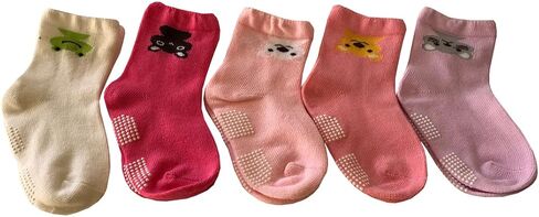 Kakalu 5 Pairs 12-36 Months Baby Girl Upside Down Cartoon Anti-Slip Cozy Ankle Cotton Socks Toddler Walker Non Skid Sneakers Footsocks Shoe Socks Foot Cover With Grips in Saudi Arabia