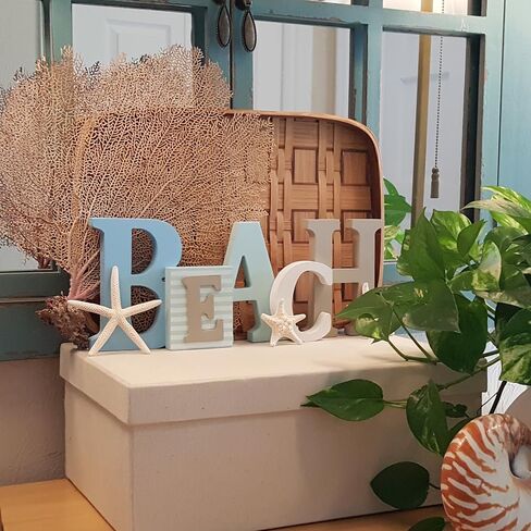 Wood Beach Word Sign in Misty Blues, Greens and White | Hangs on Wall or Stands on Table in Saudi Arabia