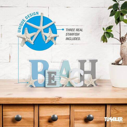 Wood Beach Word Sign in Misty Blues, Greens and White | Hangs on Wall or Stands on Table in Saudi Arabia