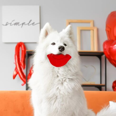 Whaline 8Pcs Valentine's Day Pet Toy Set Include Chewing Toys, Dog Bandana and Red Lip Squeak Toy Rose Red White Heart Candy Bone Shape Cotton Rope Chew Toys for Lover's Day Small Medium Dog Gifts in Kuwait