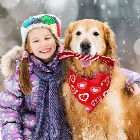 Whaline 8Pcs Valentine's Day Pet Toy Set Include Chewing Toys, Dog Bandana and Red Lip Squeak Toy Rose Red White Heart Candy Bone Shape Cotton Rope Chew Toys for Lover's Day Small Medium Dog Gifts in Kuwait
