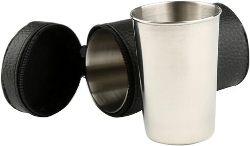 Mirenlife 6 Oz Stainless Steel Camping Cup Set, Portable Outdoor Travel Cups, Coffee Cups with Black Leather Storage Case, Set of 4 in Kuwait