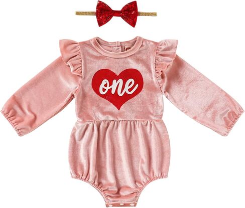 ملابس عيد الميلاد الأولى للفتيات من GRNSHTS بدلة رومبير مخملية بعمر سنة واحدة + رباط رأس 2 قطعة ملابس سحق الكيك in Kuwait