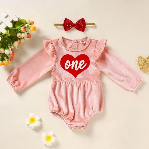 ملابس عيد الميلاد الأولى للفتيات من GRNSHTS بدلة رومبير مخملية بعمر سنة واحدة + رباط رأس 2 قطعة ملابس سحق الكيك in Kuwait