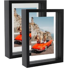 N/A+ Trwcrt 2 إطار صورة عائم مقاس 8 × 10، إطارات صور زجاجية مزدوجة تعرض ما يصل إلى 10 × 12 صورة لسطح المكتب أو التعليق على الحائط، أسود in Kuwait