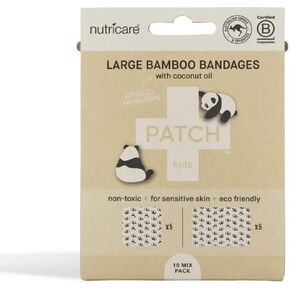 PATCH Large Sensitive Skin Bandage - Activated Charcoal Square and Rectangle Natural Bamboo Latex-Free, Compostable, Hypoallergenic Bandages for Sensitive Skin, Eco-Friendly, 5 Square & Rectangle