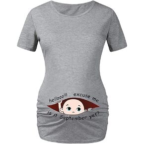 C.J.S. Women Maternity Top Funny Pregnancy Tee Cute Pregnant T Shirts Baby Boy Pattern January to December