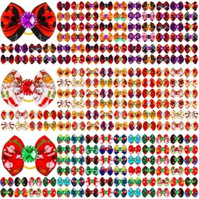 Yunlly 240 Pcs Christmas Fall Dog Bows for Hair with Rubber Bands Puppy Bows Thanksgiving Cute Style Pet Hair Bows Rhinestone Grooming Bows Cat Dog Topknot Bows Small Holiday Bowknot in Saudi Arabia