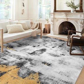 QD-Udreamy 5x7 Area Rugs - Machine Washable Rugs for Living Room, Gray Modern Area Rug with Non-Slip Backing, Stain Resistant Abstract Rug for Bedroom, Ultra-Thin Large Area Rugs for Home Decor