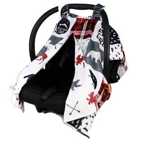 Dear Baby Gear Car Seat Blanket - Infant Carseat Canopy & Winter Cover - Cozy Baby Car Seat Cover for Girls & Boys - Doubles as Stroller Cover - Black Bears - Black and Grey - Plaid Minky - 40" x 30"