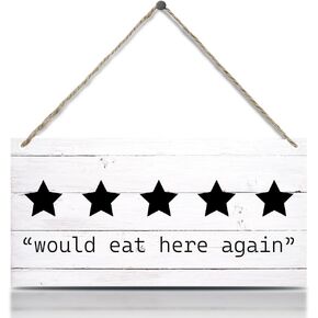 لافتات مطبخ مضحكة، 5 نجوم ستأكل هنا مرة أخرى علامات لوحة خشبية معلقة على الحائط لباب المنزل والمزرعة والمطبخ وغرفة الطعام وديكور المطعم، لافتات مطبخ لطيفة لتزيين الحائط 11.8 × 5.9 بوصة (J617) in Kuwait