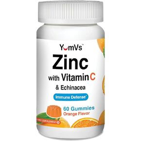 علكات الزنك وفيتامين C وإشنسا للبالغين والأطفال من YumVs | مضغ العلكة - نباتي، حلال، كوشير | نكهة البرتقال - عدد 60 in Kuwait