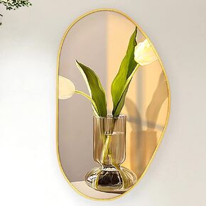 Irregular Gold Mirror Brass Framed, 30x20" Asymmetrical Wall-Mounted Mirrors for Living Room Bathroom Bedroom Entryway, Modern Vanity Hanging Mirror, Aesthetic Wall Decor in Saudi Arabia