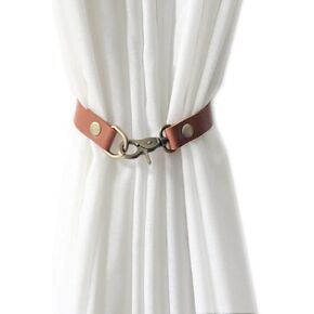 Leather Curtain Tiebacks 2Pcs Leather Curtain Buckle Creativity Curtain Holdbacks, European Classic Retro Nail-Free Curtain Ties for Home Offic Living Room Bedroom Cafe (Black)