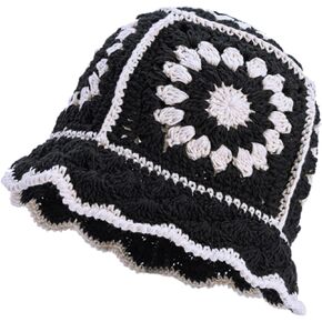 XYIYI Women Crochet Bucket Hat Knit Handmade Foldable Beach Hat Cute Hand Woven Fishing Hat