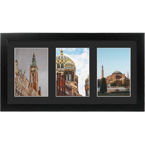 Golden State Art، إطار خشبي أسود مقاس 9x18 - حصيرة بيضاء لثلاث صور مقاس 5x7 - شماعات مسننة - عروات دوارة - تركيب على الحائط - منظر طبيعي/صورة شخصية - زجاج حقيقي - إطار مجمعة in Kuwait