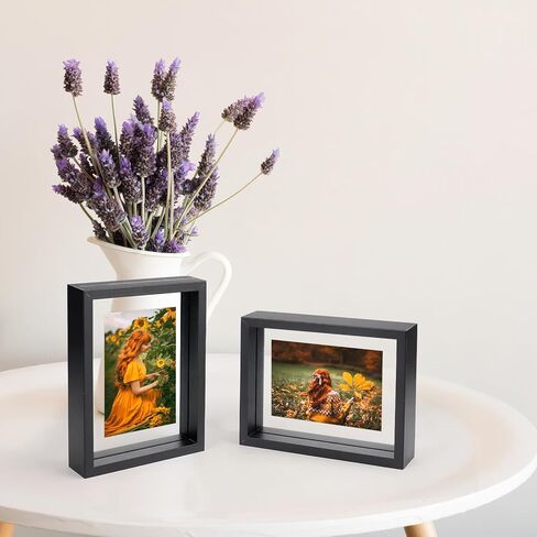 N/A+ Trwcrt 2 إطار صورة عائم مقاس 8 × 10، إطارات صور زجاجية مزدوجة تعرض ما يصل إلى 10 × 12 صورة لسطح المكتب أو التعليق على الحائط، أسود in Kuwait