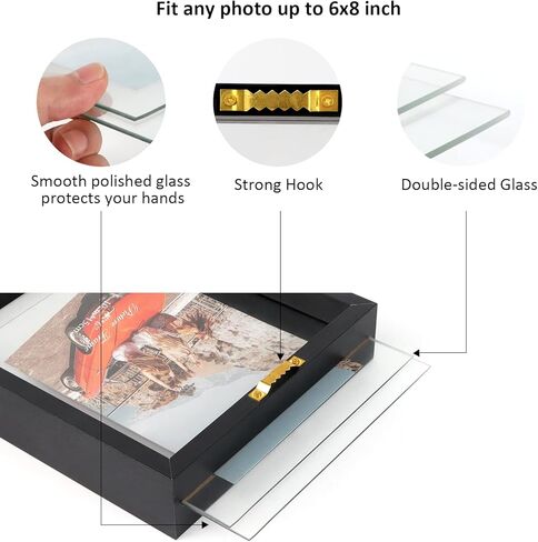 N/A+ Trwcrt 2 إطار صورة عائم مقاس 8 × 10، إطارات صور زجاجية مزدوجة تعرض ما يصل إلى 10 × 12 صورة لسطح المكتب أو التعليق على الحائط، أسود in Kuwait