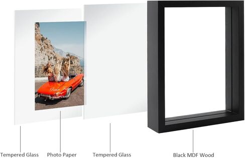 N/A+ Trwcrt 2 إطار صورة عائم مقاس 8 × 10، إطارات صور زجاجية مزدوجة تعرض ما يصل إلى 10 × 12 صورة لسطح المكتب أو التعليق على الحائط، أسود in Kuwait