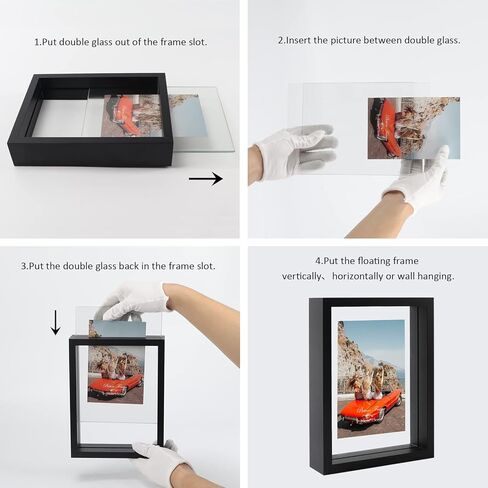 N/A+ Trwcrt 2 إطار صورة عائم مقاس 8 × 10، إطارات صور زجاجية مزدوجة تعرض ما يصل إلى 10 × 12 صورة لسطح المكتب أو التعليق على الحائط، أسود in Kuwait