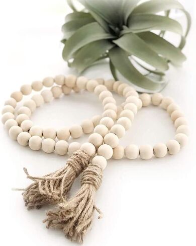 LSKYTOP 177.8 سم خرز خشبي إكليل مزرعة الخرز ريفي الصلاة الخرز بوهو الخرز مع شرابات الجدار الجدار معلقة إكليل للديكور الريفي in Kuwait