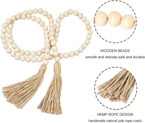 LSKYTOP 177.8 سم خرز خشبي إكليل مزرعة الخرز ريفي الصلاة الخرز بوهو الخرز مع شرابات الجدار الجدار معلقة إكليل للديكور الريفي in Kuwait