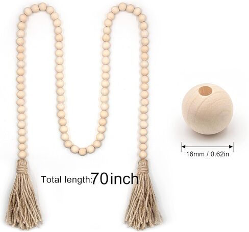 LSKYTOP 177.8 سم خرز خشبي إكليل مزرعة الخرز ريفي الصلاة الخرز بوهو الخرز مع شرابات الجدار الجدار معلقة إكليل للديكور الريفي in Kuwait