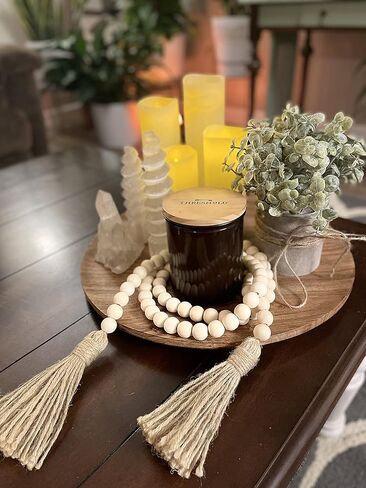 LSKYTOP 177.8 سم خرز خشبي إكليل مزرعة الخرز ريفي الصلاة الخرز بوهو الخرز مع شرابات الجدار الجدار معلقة إكليل للديكور الريفي in Kuwait