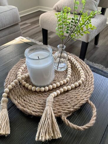 LSKYTOP 177.8 سم خرز خشبي إكليل مزرعة الخرز ريفي الصلاة الخرز بوهو الخرز مع شرابات الجدار الجدار معلقة إكليل للديكور الريفي in Kuwait