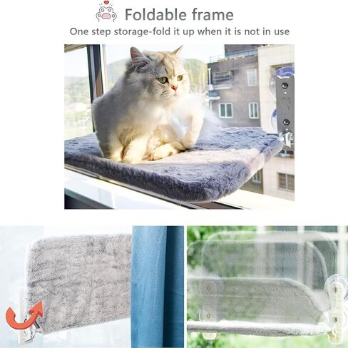 أرجوحة نافذة للقطط، سرير للقطط، نافذة للقطط، سرير معلق، نافذة للقطط لاسلكية، مع مصاصة قوية وإطار فولاذي، قوي، متين، سرير للقطط قابل للطي، مناسب لعتبة النافذة، سرير للقطط قوي in Kuwait