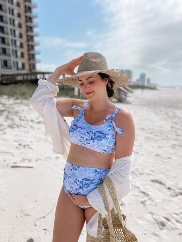 GINKANA Maternity Bikini Set Two Piece Pregnancy Swimsuit Tie Shoulder Straps High Waist Swimwear Pregnancy Bathing Suits in Saudi Arabia