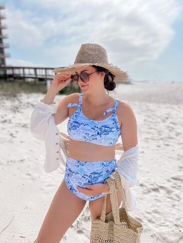GINKANA Maternity Bikini Set Two Piece Pregnancy Swimsuit Tie Shoulder Straps High Waist Swimwear Pregnancy Bathing Suits in Saudi Arabia