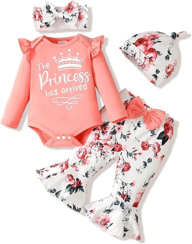 Newborn Baby Girl Clothes Infant Outfits Clothing Ruffle Romper Bell Bottoms Flared Pants Outfit Sets for Baby Girls in Kuwait