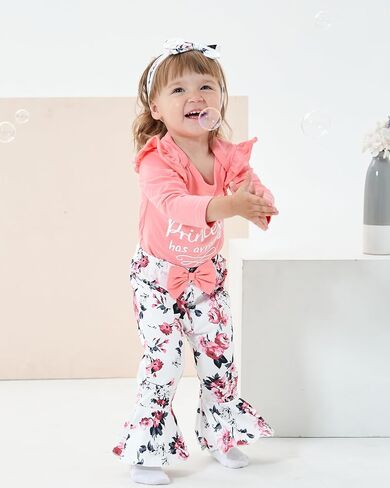 Newborn Baby Girl Clothes Infant Outfits Clothing Ruffle Romper Bell Bottoms Flared Pants Outfit Sets for Baby Girls in Kuwait