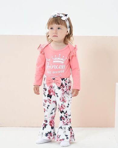 Newborn Baby Girl Clothes Infant Outfits Clothing Ruffle Romper Bell Bottoms Flared Pants Outfit Sets for Baby Girls in Kuwait