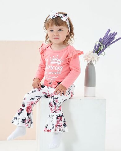 Newborn Baby Girl Clothes Infant Outfits Clothing Ruffle Romper Bell Bottoms Flared Pants Outfit Sets for Baby Girls in Kuwait