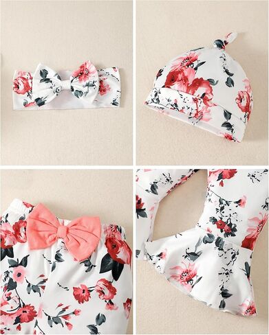 Newborn Baby Girl Clothes Infant Outfits Clothing Ruffle Romper Bell Bottoms Flared Pants Outfit Sets for Baby Girls in Kuwait