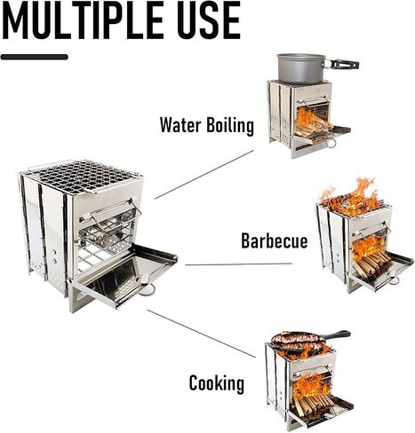 Lixada Camping Wood Stove Folding Stainless Steel Stove Grill Portable Backpacking Stove Alcohol Burn Stove with BBQ Grill Storage Bag (Type1) in Saudi Arabia