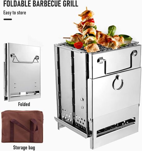 Lixada Camping Wood Stove Folding Stainless Steel Stove Grill Portable Backpacking Stove Alcohol Burn Stove with BBQ Grill Storage Bag (Type1) in Saudi Arabia