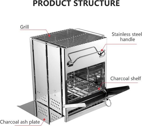 Lixada Camping Wood Stove Folding Stainless Steel Stove Grill Portable Backpacking Stove Alcohol Burn Stove with BBQ Grill Storage Bag (Type1) in Saudi Arabia