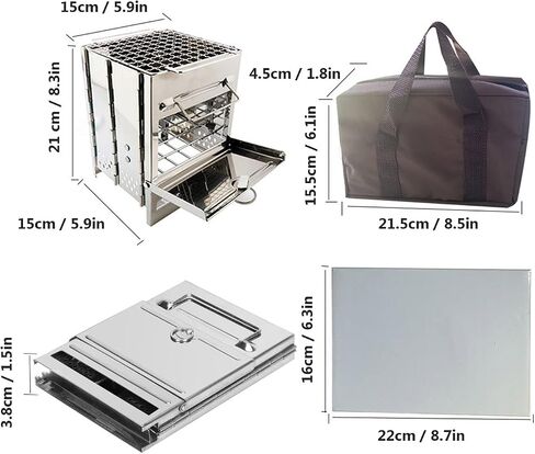 Lixada Camping Wood Stove Folding Stainless Steel Stove Grill Portable Backpacking Stove Alcohol Burn Stove with BBQ Grill Storage Bag (Type1) in Saudi Arabia