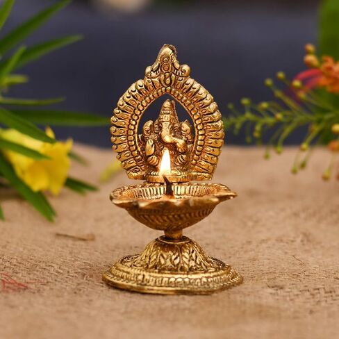 CraftVatika Ganesha Diya Oil Lamp Metal Diya Deepak Akhand Jyot Kuber Hindu Temple Havan Puja Religious Oil Lamp (Size 4.5 x 2.5 Inches) in Kuwait